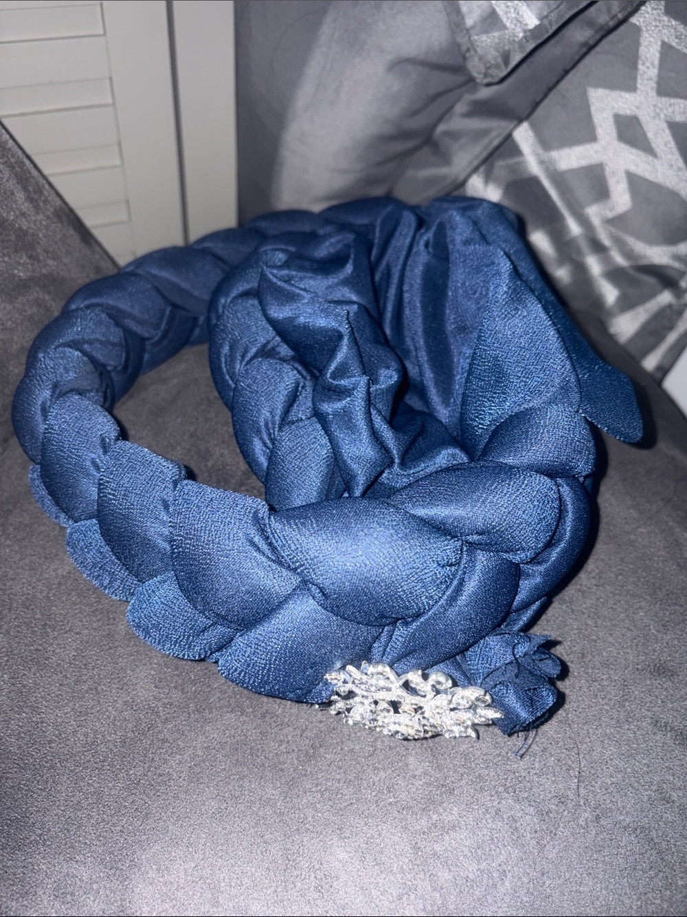Elegant Navy Braided Headband with Rhinestone Accent